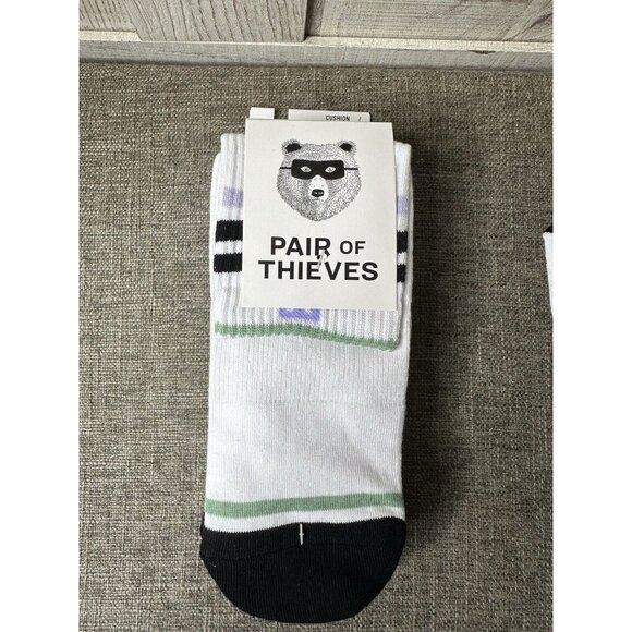 Pair of Thieves Mens Striped Cushion Low Cut Socks Size 6-12 White Black 6 Pairs - Picture 2 of 4